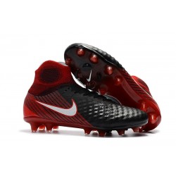 Men Nike Magista Obra II Firm-Ground Soccer Cleats Black White Hyper Crimson Bright Crimson