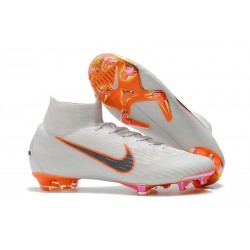 Soccer Shoes For Men - Nike Mercurial Superfly 6 Elite FG White Metallic Cool Grey Total Orange
